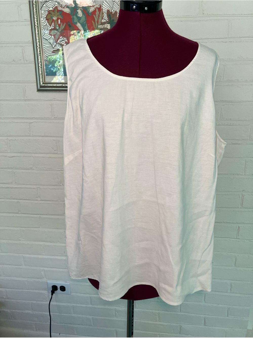 Citron Santa Monica Silk Linen Blend Tank - Off White - Size 1X - Picture 2 of 7